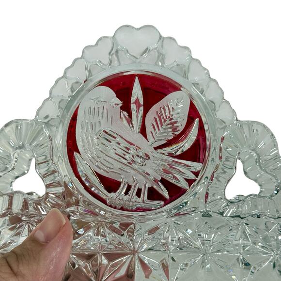 VTG Hofbauer Byrdes Amaris German Lead Crystal Napkin Holder Cranberry Red Birds - Picture 8 of 9